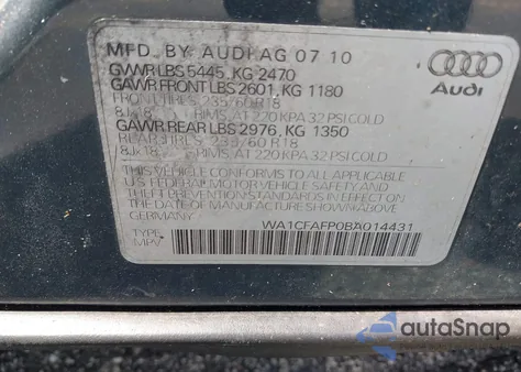 2011 Audi Q5 2.0T Premium из США, поврежденный, VIN WA1CFAFP0BA014431